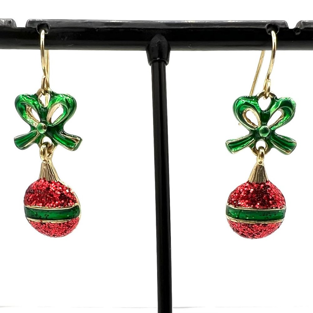 Red and Green Sparkle Ornament Drop Earrings